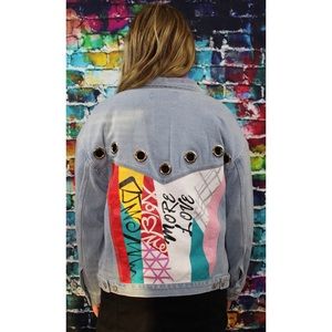 M/L Multi Painted Eyelet Detailed Denim Jacket